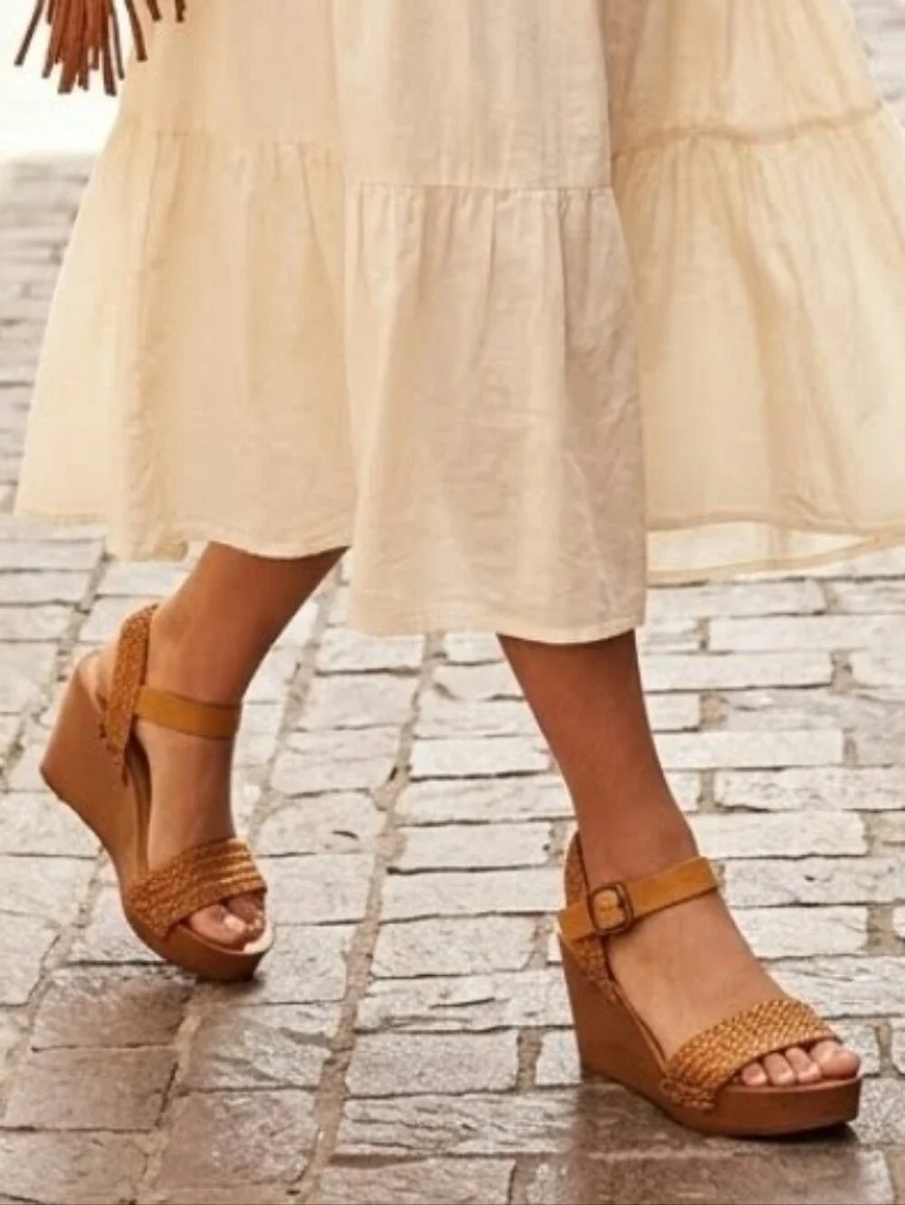 LUCKY BRAND LP ZYLER Platform Wedge Sandals - Tan Braided Strap Sz 8.5